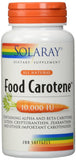 SOLARAY Carotene – Étiquette lisible et conseils d’utilisation.