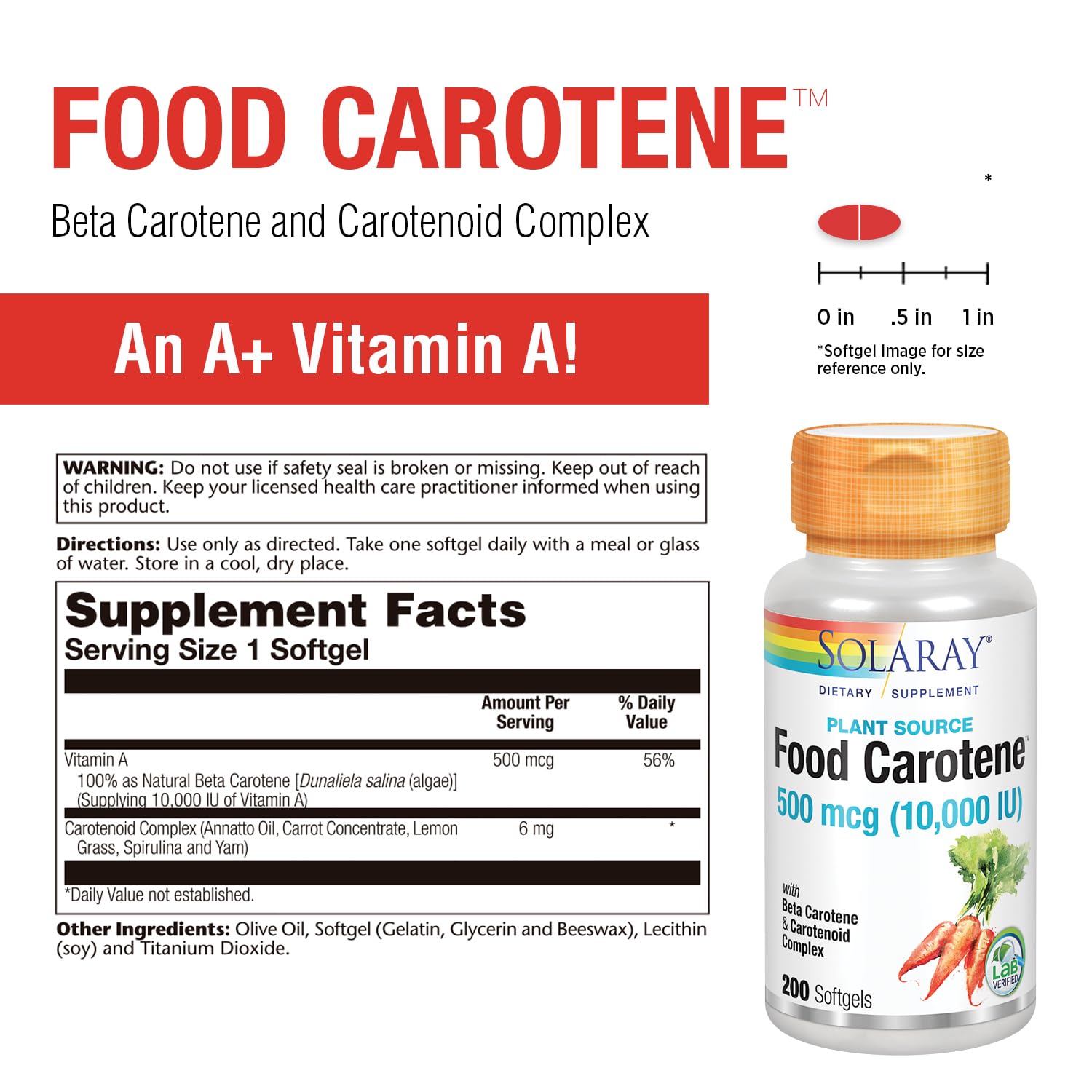 SOLARAY Carotene – Emballage clair, vérification de pureté en laboratoire.