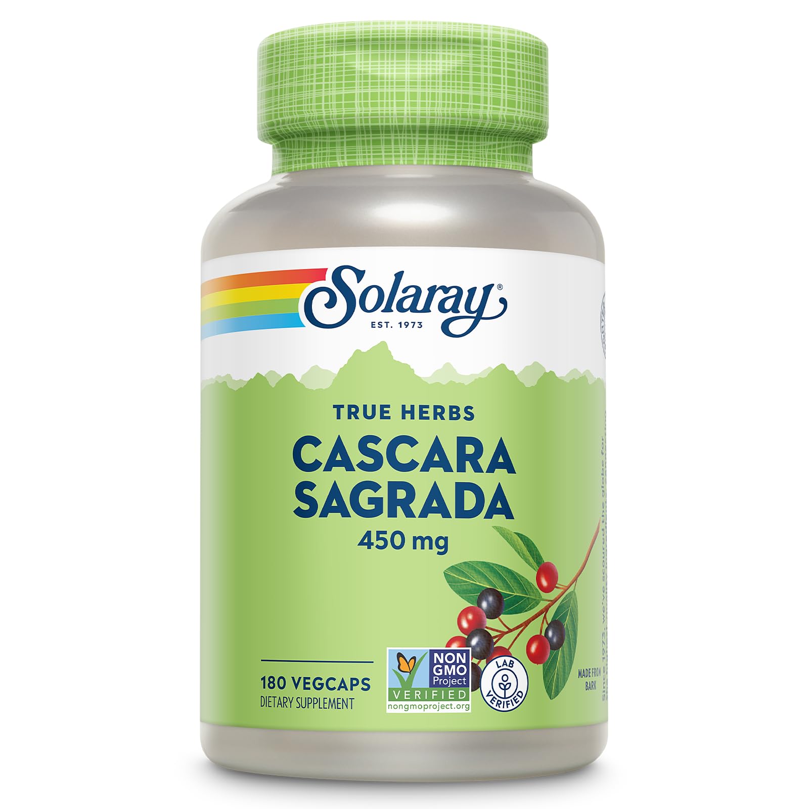 SOLARAY Cascara Sagrada capsules 450 mg, soutien digestif naturel.