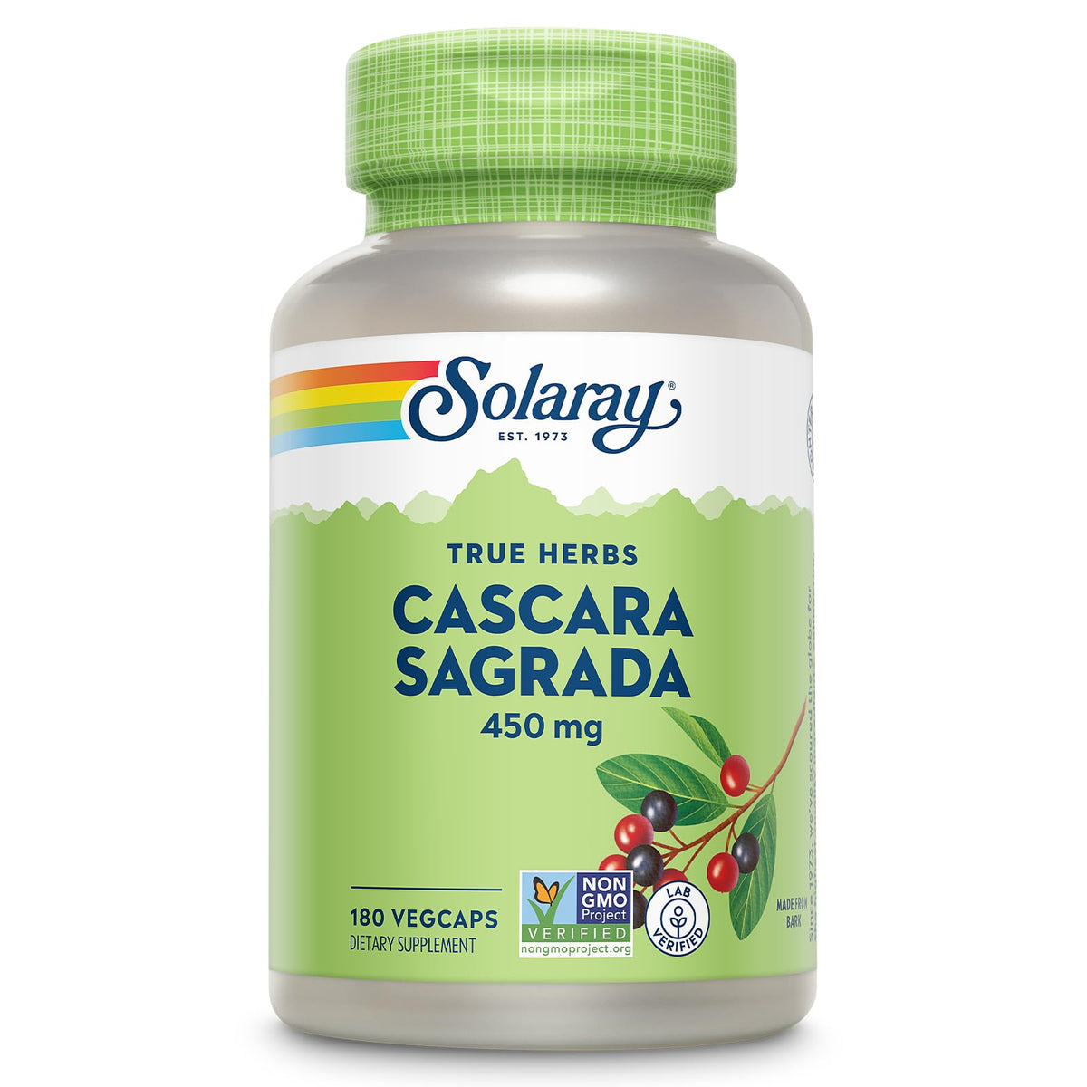 SOLARAY Cascara Sagrada capsules 450 mg, soutien digestif naturel.