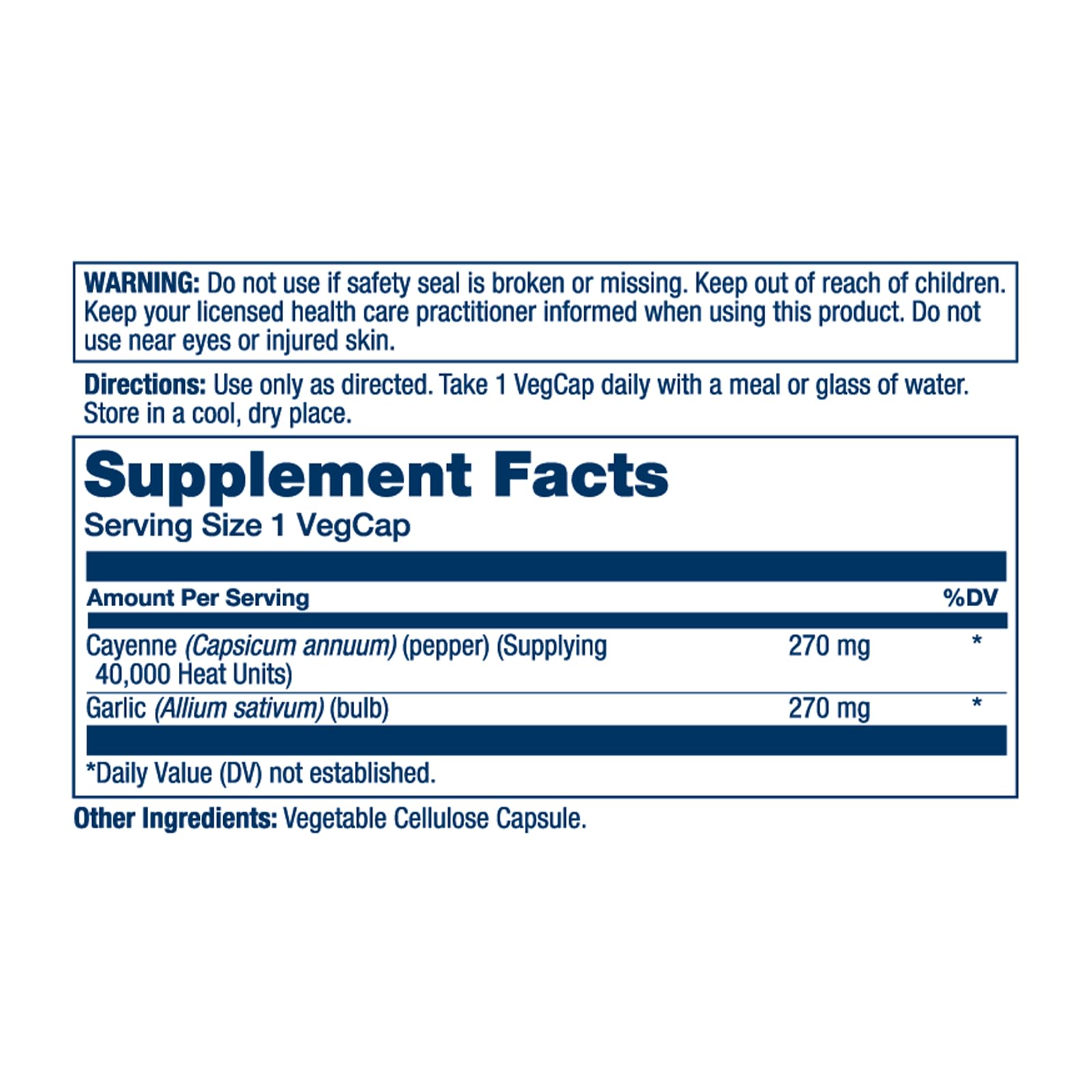 SOLARAY Cayenne Garlic, capsule démontrant 40 000 SHU pour chaleur épicée