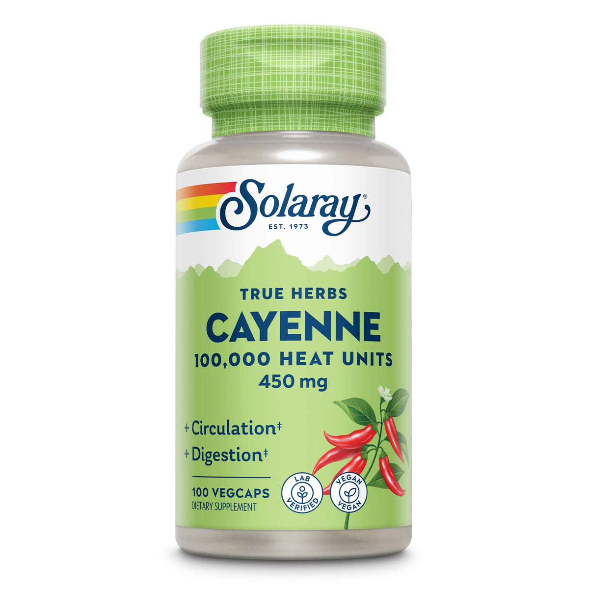 SOLARAY Cayenne : capsules 100000 unités, soutien potentiel à la vitalité quotidienne.