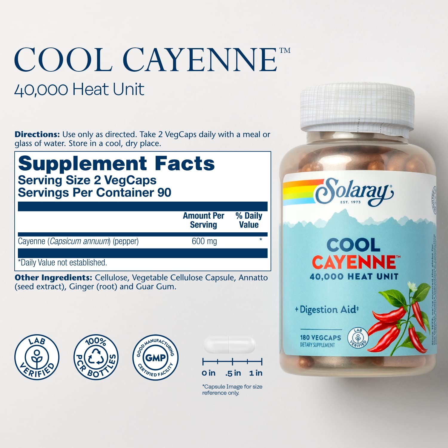 SOLARAY Cayenne, vue des capsules, texture facile à avaler.