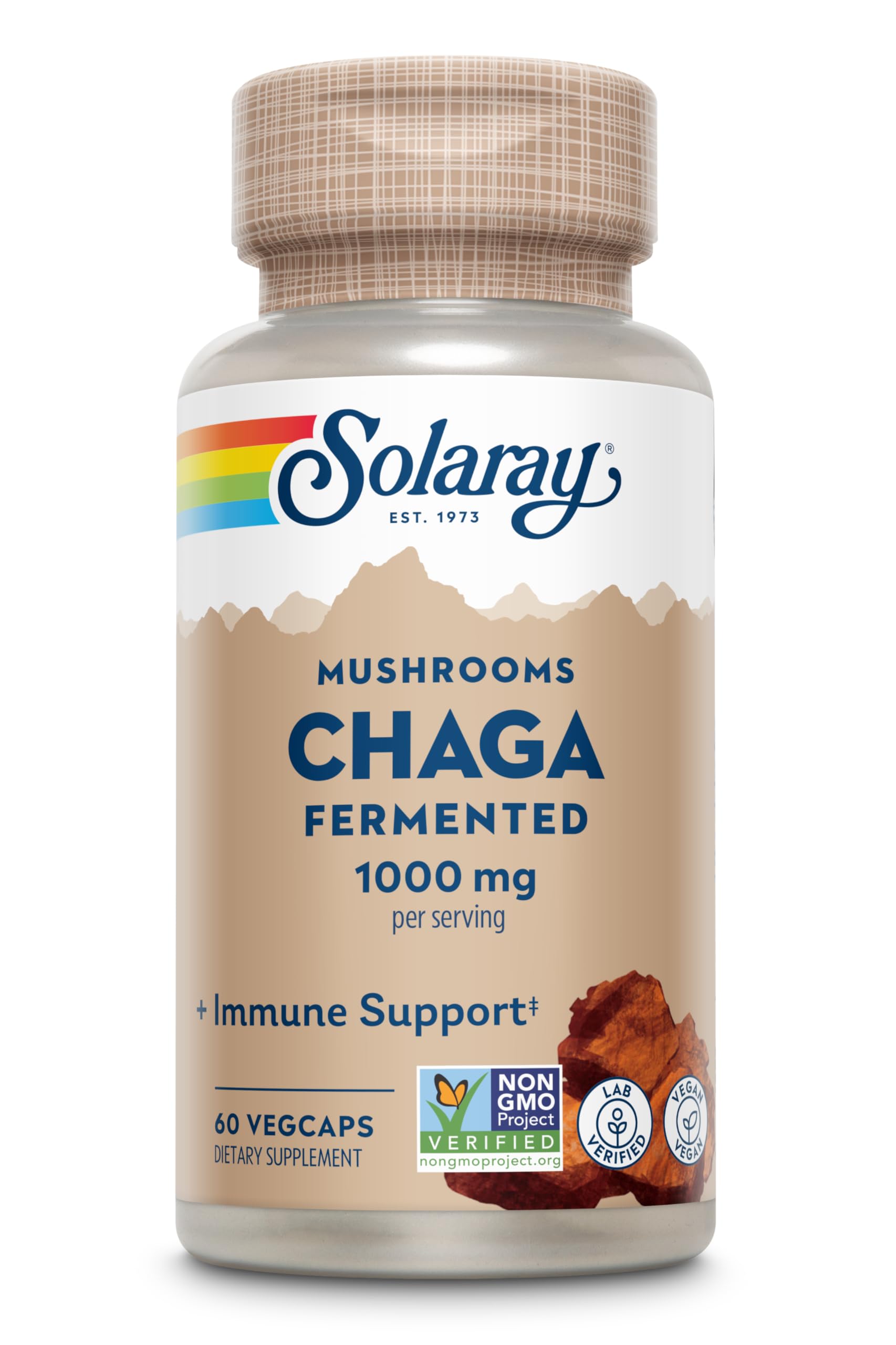 SOLARAY Chaga Fermenté — bouteille visible, soutien potentiel au système immunitaire sain grâce au chaga.