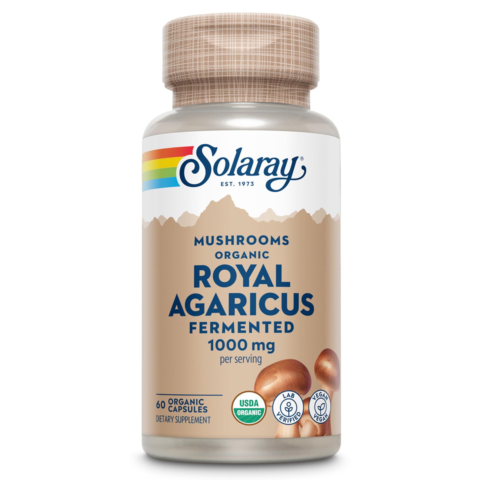 SOLARAY champignon Agaricus blazei fermenté bouteille pour une utilisation quotidienne.