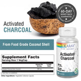 SOLARAY Charbon actif capsules – 280 mg par portion, pratique au quotidien.