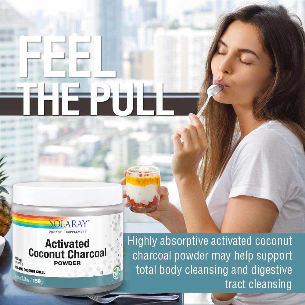 SOLARAY charbon activé coco poudre sans excipients, pureté garantie