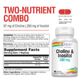 SOLARAY Choline & Inositol - étiquette lisible indiquant le dosage et les ingrédients végan.