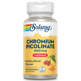 Pastilles SOLARAY chromium picolinate dans une bouteille, sans sucre et arômes fruités.