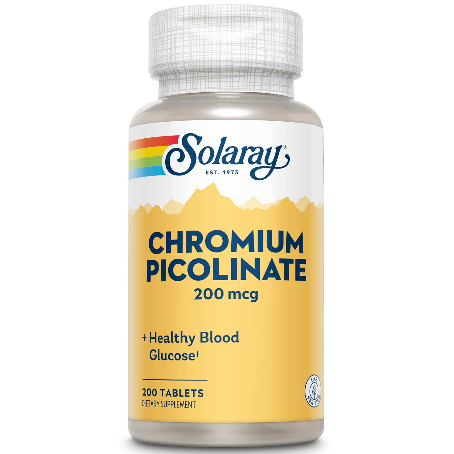 Étiquette SOLARAY Chromium Picolinate sur l'emballage, facile à repérer et à suivre dans votre plan santé.
