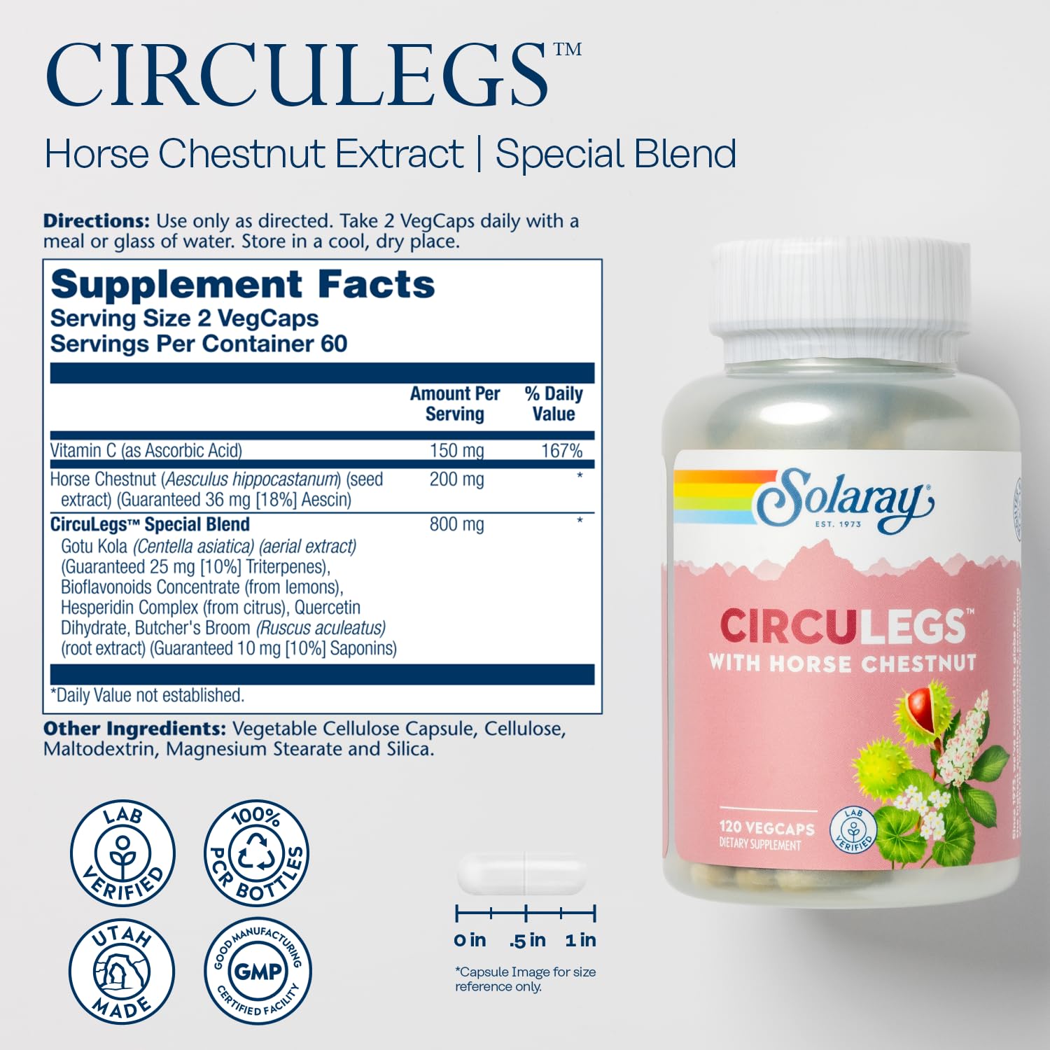 SOLARAY CircuLegs – étiquette montrant les bioflavonoïdes et le hesperidin dans la formule