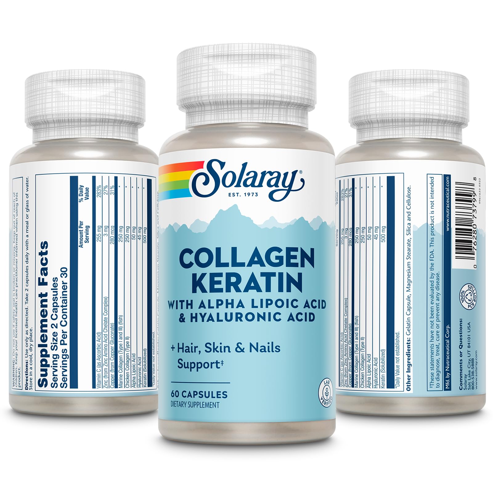 SOLARAY Collagen Keratin contrôle qualité en laboratoire Utah.