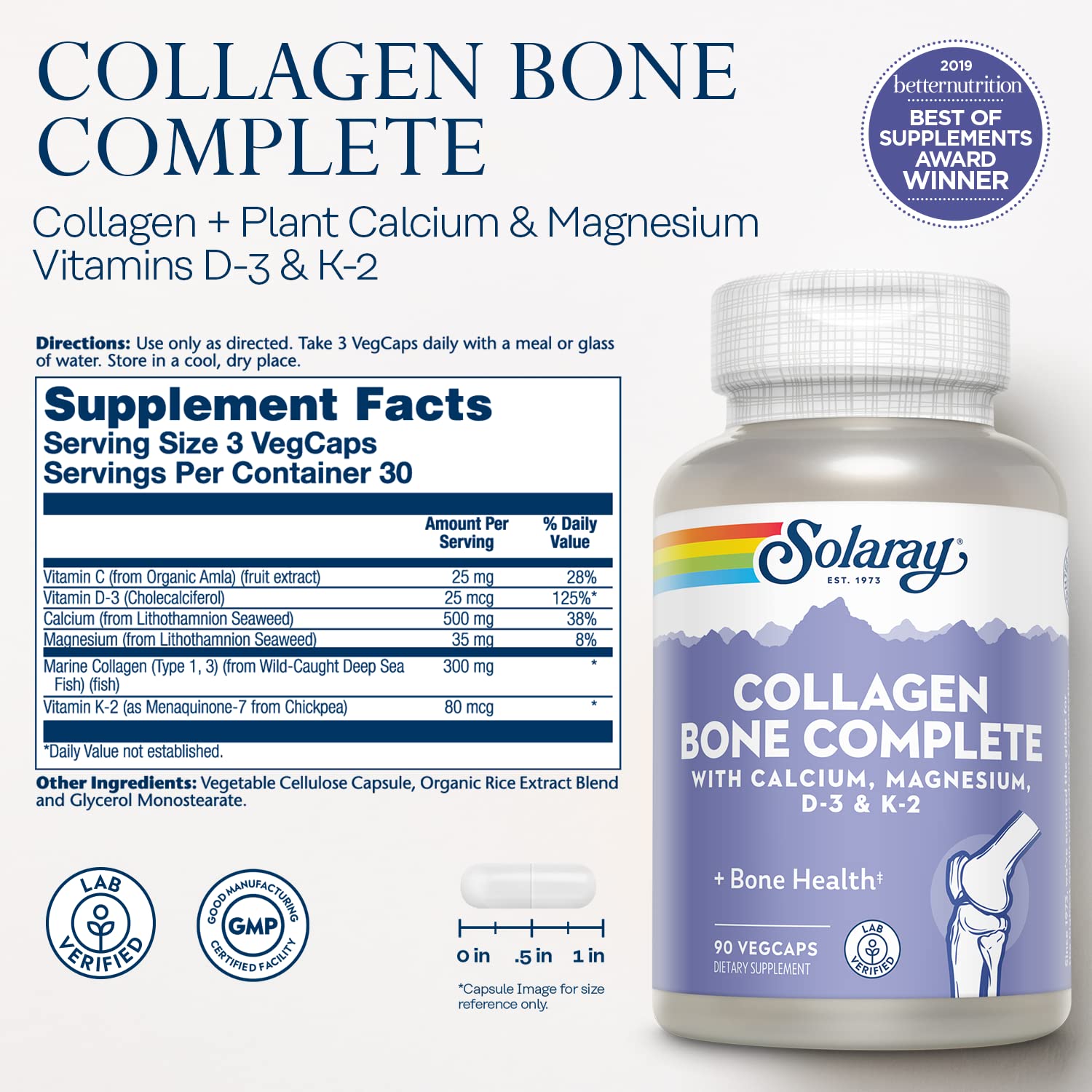 SOLARAY Collagene Os Complet: gélules et vitamine D3, aide à l'absorption du calcium.
