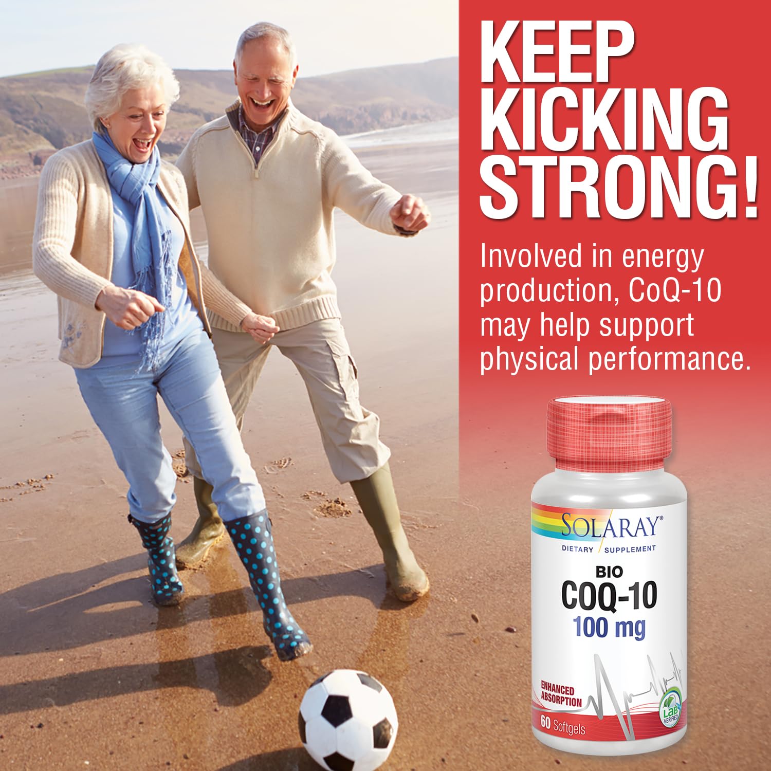 SOLARAY CoQ-10 Bio 100 mg – boîte-carton recyclable et traçabilité qualité.