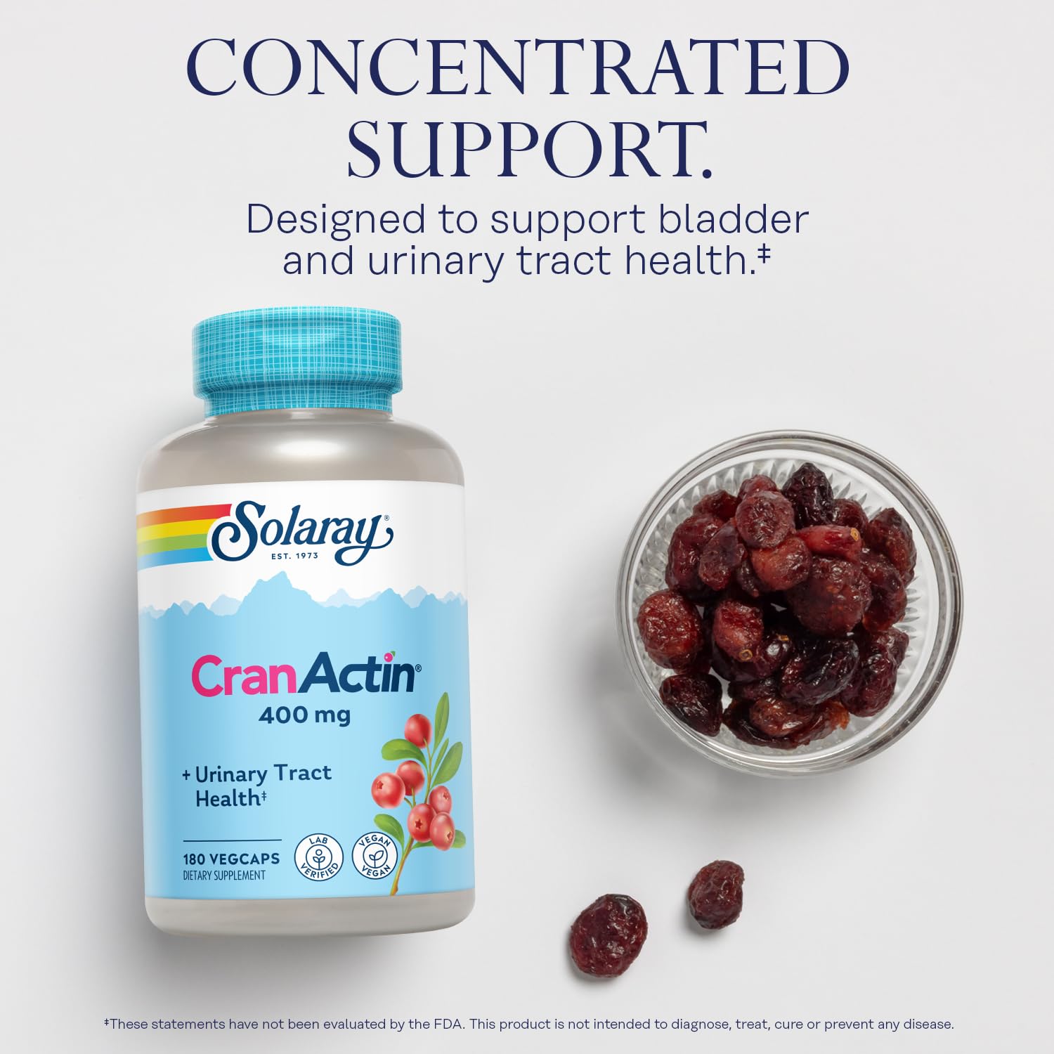 SOLARAY Cranactin – gélules faciles à avaler, complément pratique au quotidien.