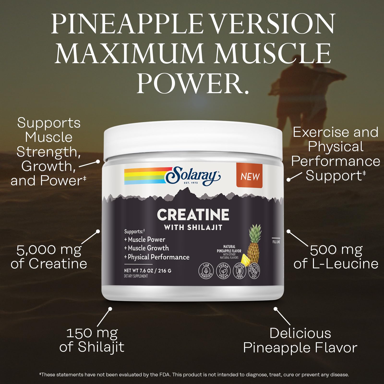 SOLARAY Créatine avec Shilajit – boisson préparée avec saveur d'ananas naturelle.