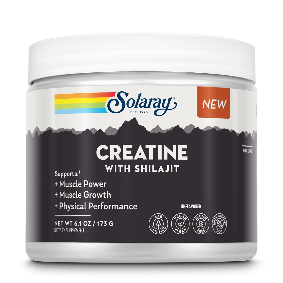 SOLARAY Créatine Shilajit, poudre non aromatisée, énergie et puissance potentielles pendant l'entraînement.