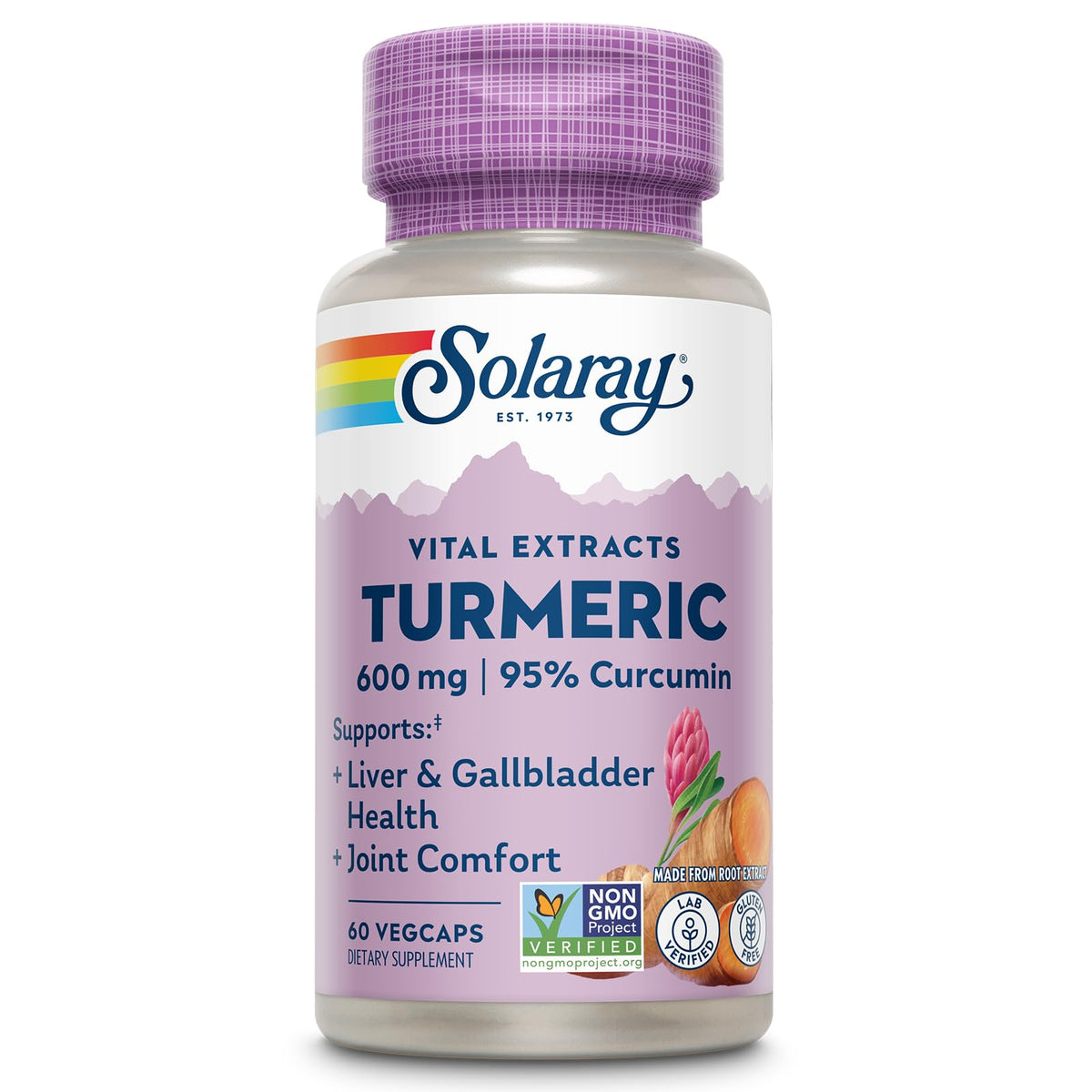 SOLARAY Curcuma 600 mg – bouteille pour le confort des articulations et le bien-être quotidien.
