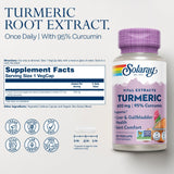 SOLARAY Curcuma 600 mg – étiquette claire pour une utilisation pratique.