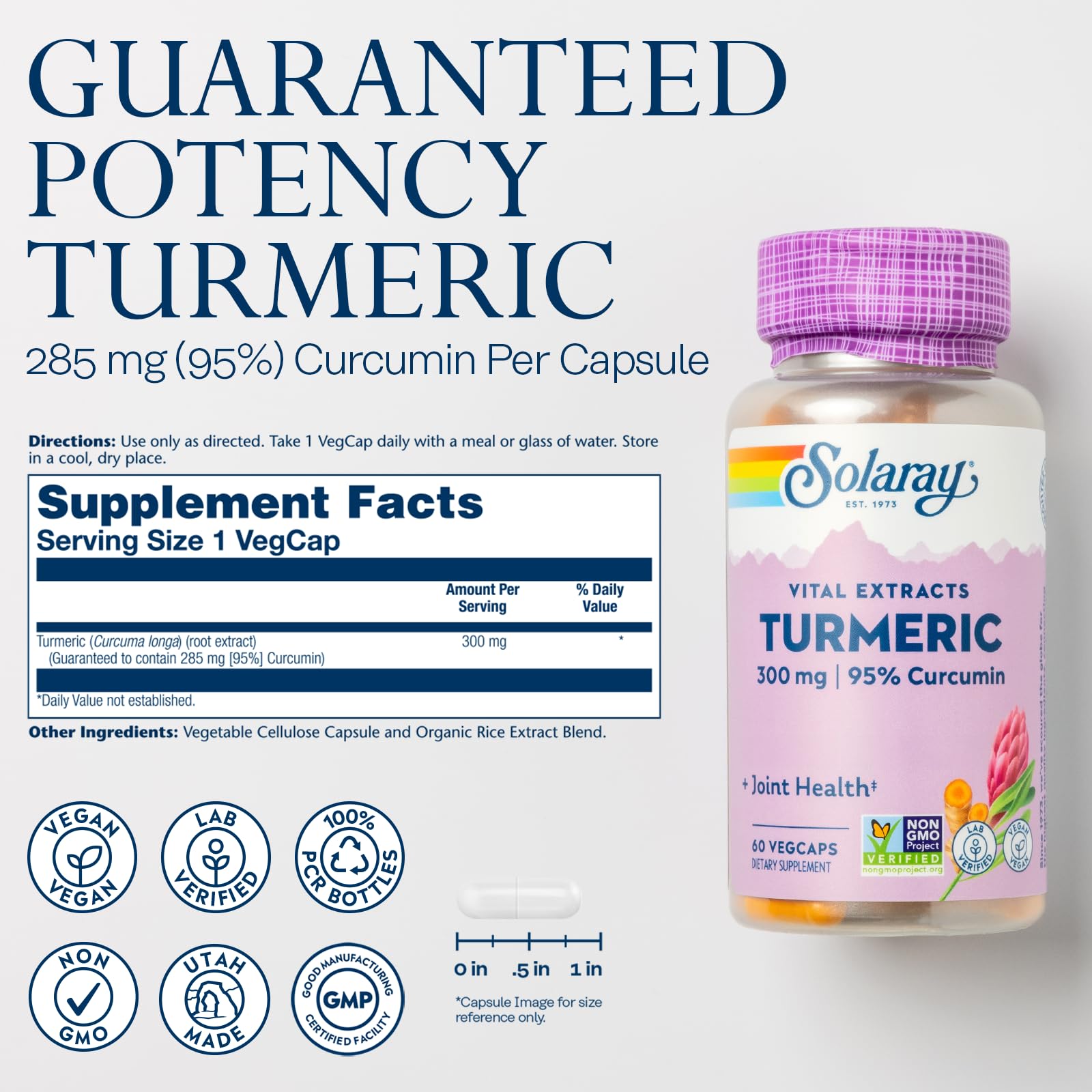 SOLARAY Curcuma: 95% curcumine en comprimés pour le soutien quotidien.