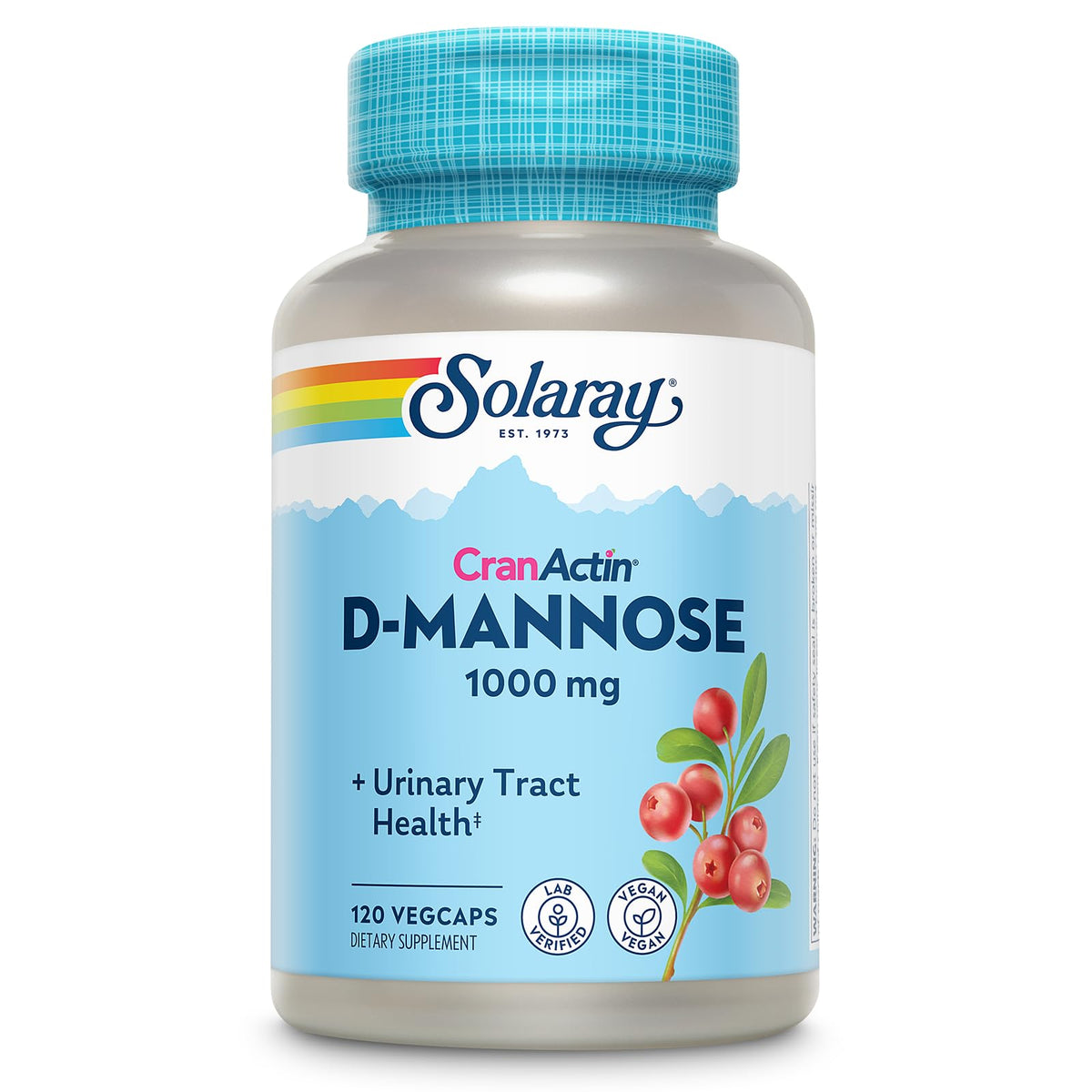 SOLARAY D-Mannose bouteille et emballage recyclé, choix respectueux de l'environnement pour votre routine.