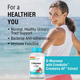 Étiquette SOLARAY D-Mannose avec CranActin et Cranberry AF sur l'emballage.