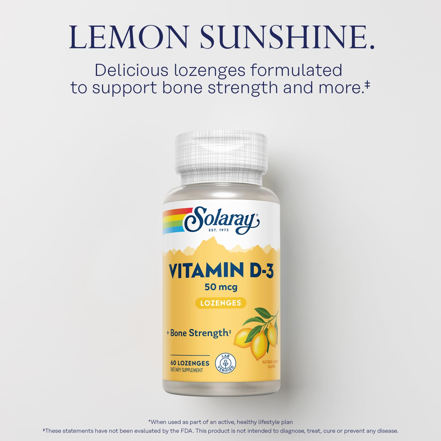 Pastilles SOLARAY D3 citron – soutien potentiel au calcium pour les os.