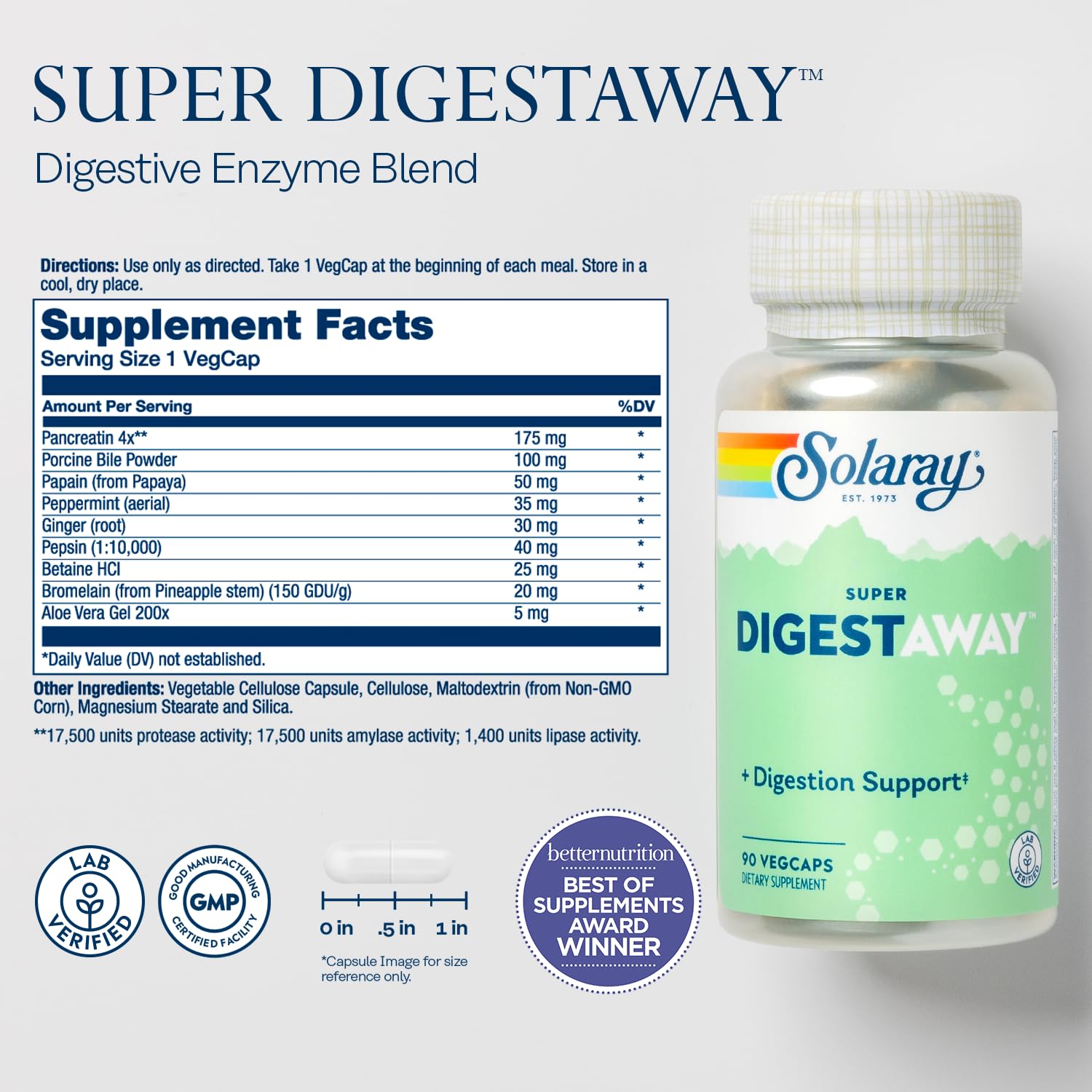 SOLARAY Digestaway composition papain et gingembre pour le confort digestif