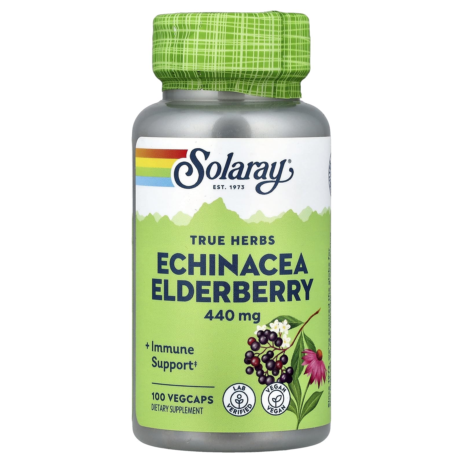 SOLARAY Echinacea et Sureau gélules dans la bouteille, soutien potentiel au bien-être quotidien
