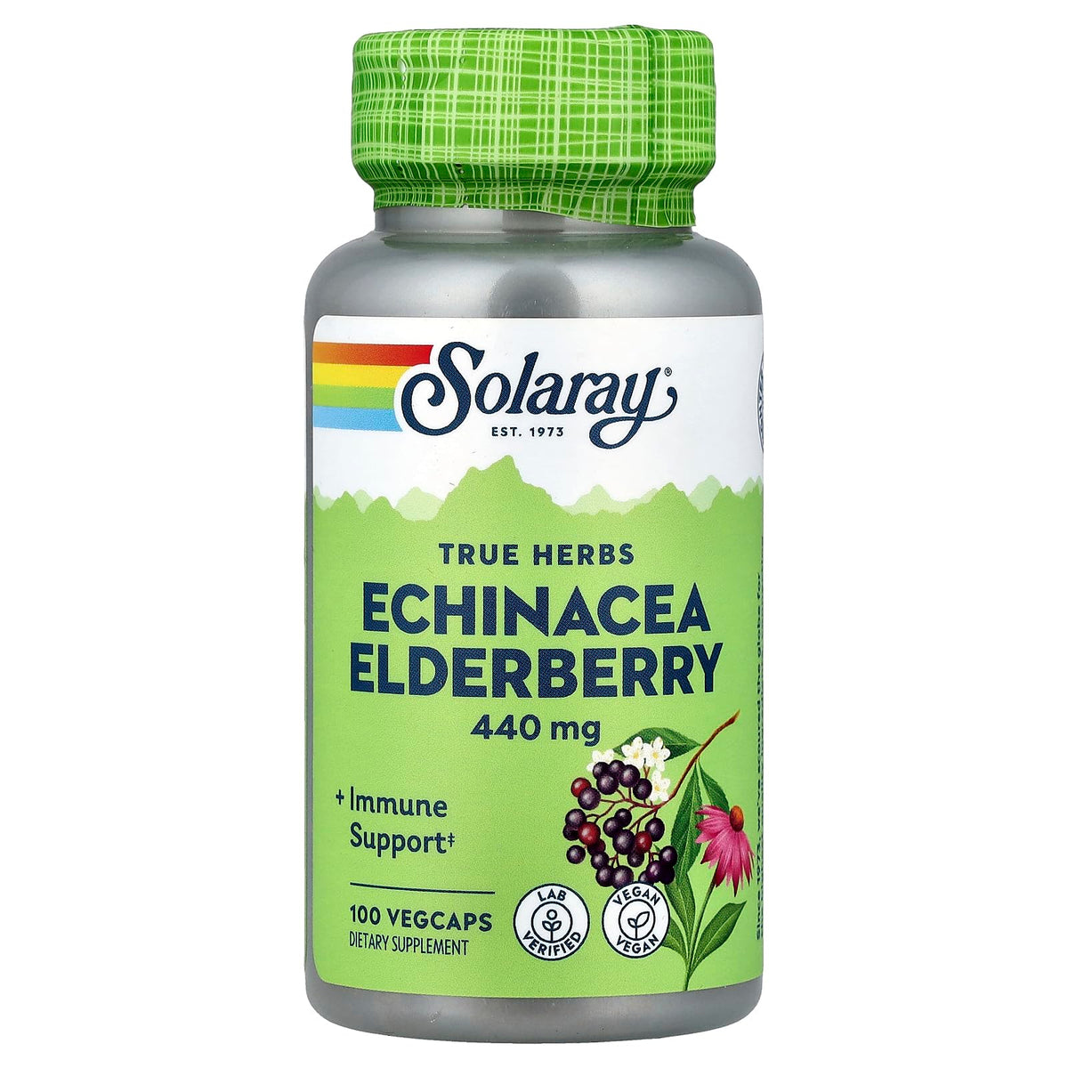 SOLARAY Echinacea et Sureau gélules dans la bouteille, soutien potentiel au bien-être quotidien