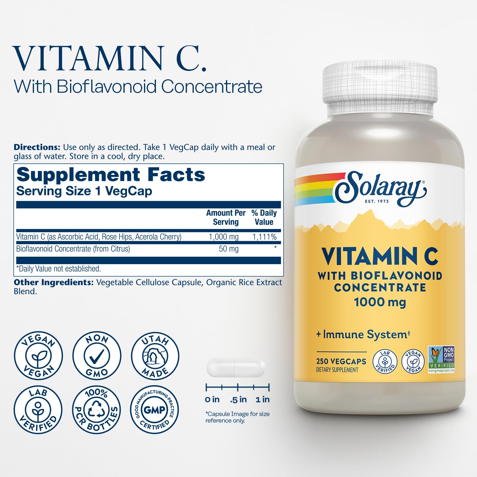 SOLARAY églantier et acérola, vitamine C naturelle pour un effet antioxydant possible.