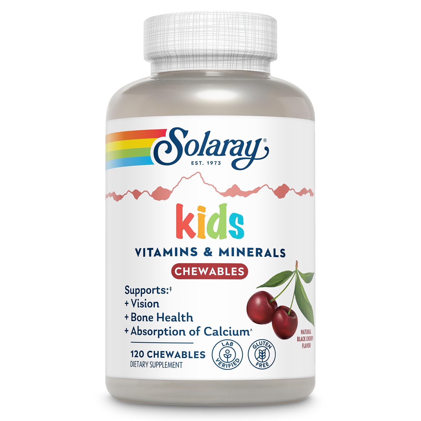 SOLARAY Enfants gommes cerise naturel, goût agréable et utilisation quotidienne.
