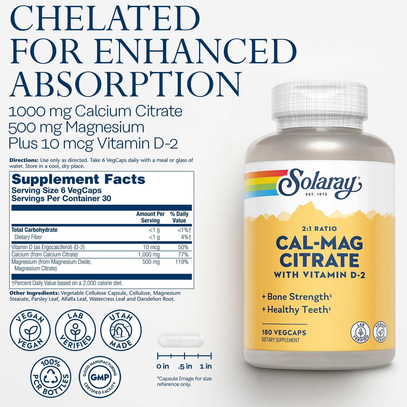 SolaRay etiquette calcium magnesium: étiquette claire et dosage équilibré en 2:1.
