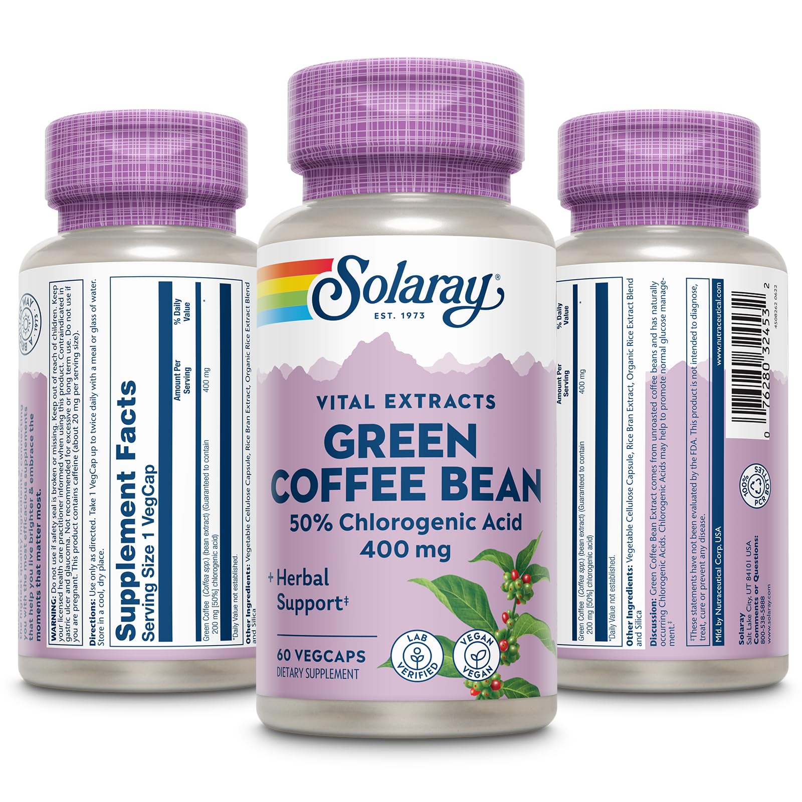 SOLARAY Étiquette et bouteille plastique café vert, format pratique pour une utilisation quotidienne