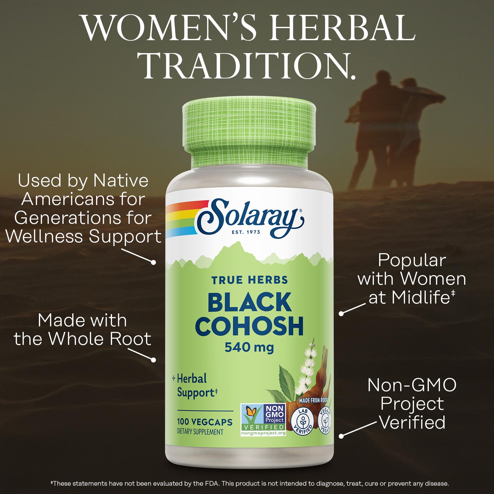 SOLARAY Actée noire – étiquette Non-OGM démontrant la vérification qualité.