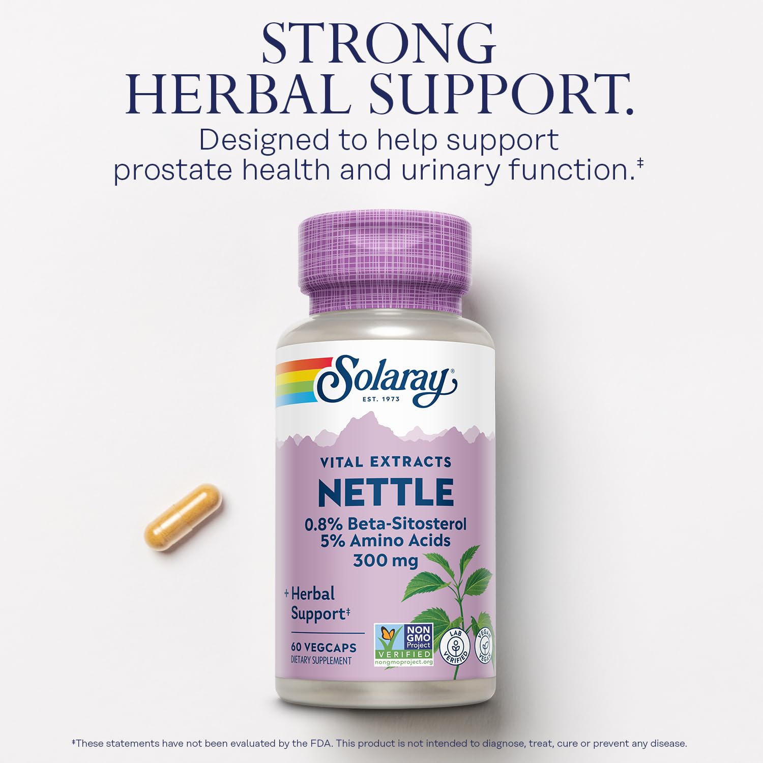SOLARAY Étiquette produit Ortie: informations sur dosage et ingrédients.