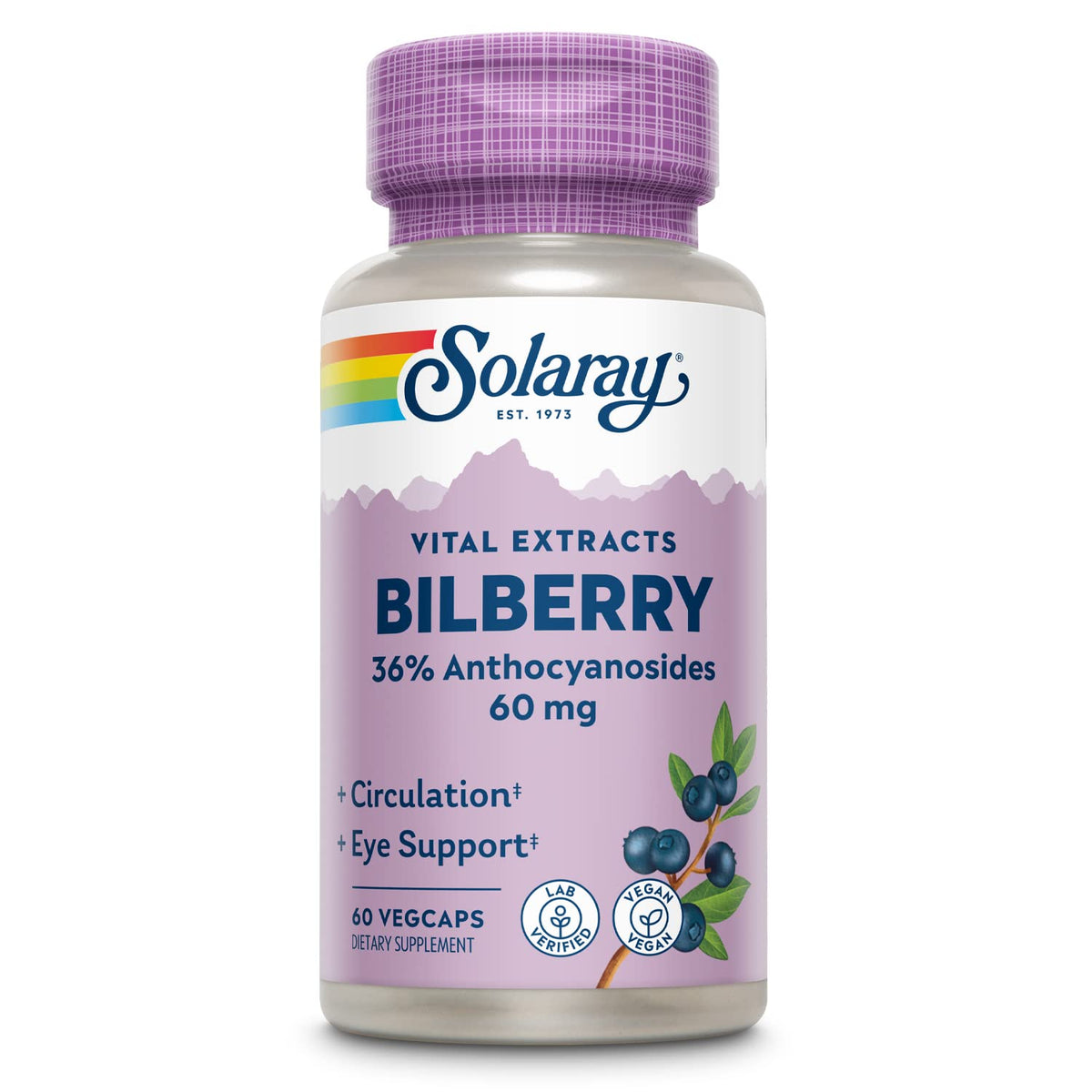 SOLARAY Extrait de myrtille 60 mg – soutien visuel quotidien et circulation saine.