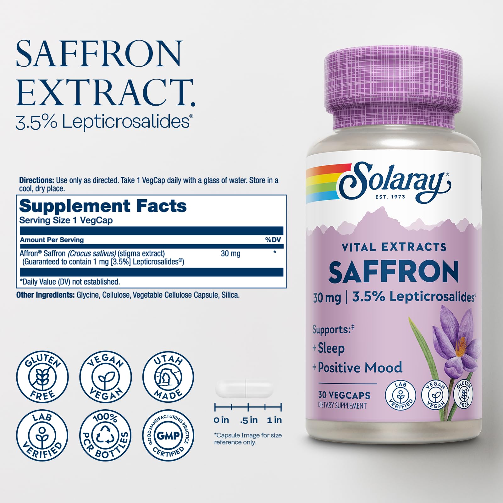 SOLARAY Extrait de safran – Capsules véganes faciles à prendre.