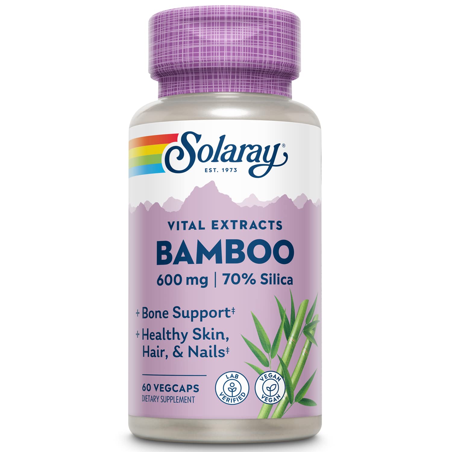 SOLARAY Extrait tige bambou en gélules, soutien potentiel pour peau et cheveux.