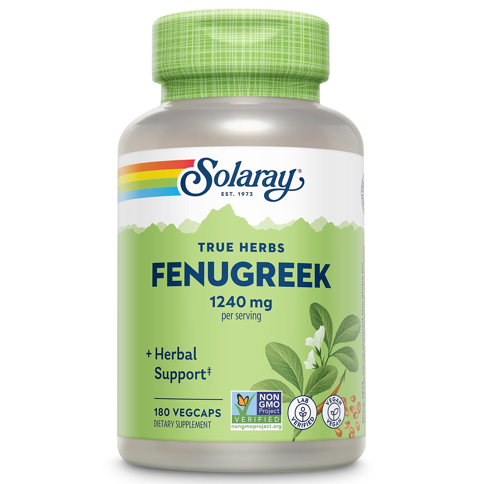 Gélules SOLARAY Fenugrec dans la bouteille, prise quotidienne pratique.