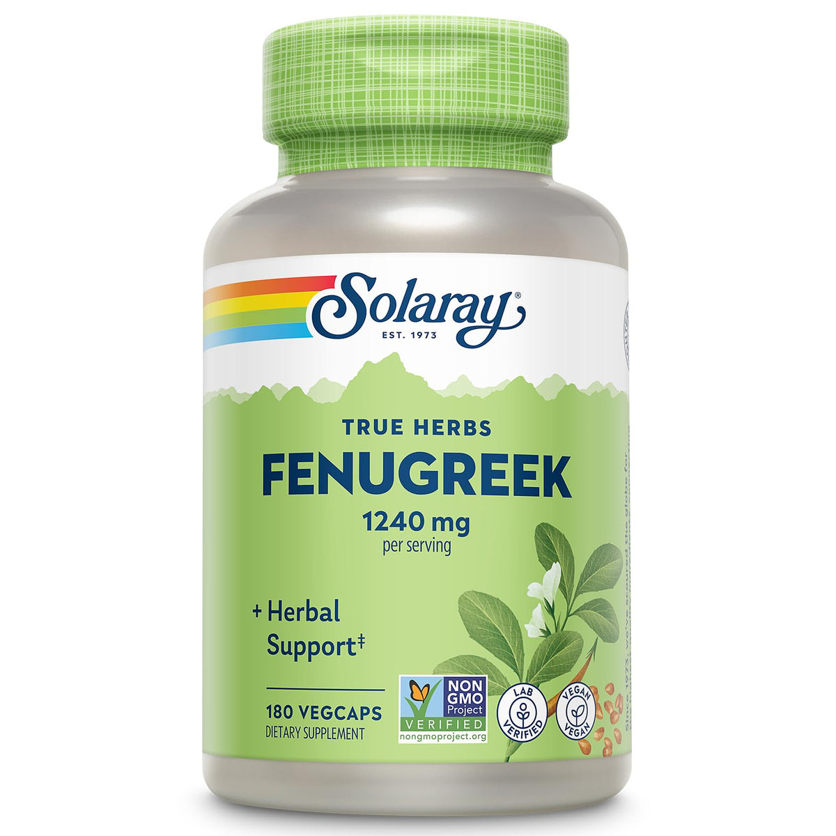 Gélules SOLARAY Fenugrec dans la bouteille, prise quotidienne pratique.