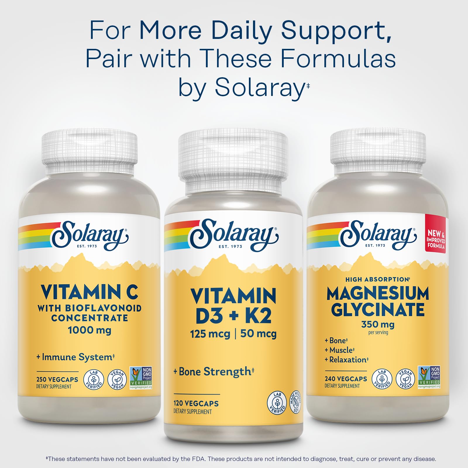 SOLARAY gélules vegan sans OGM, adaptées à un mode de vie sain.