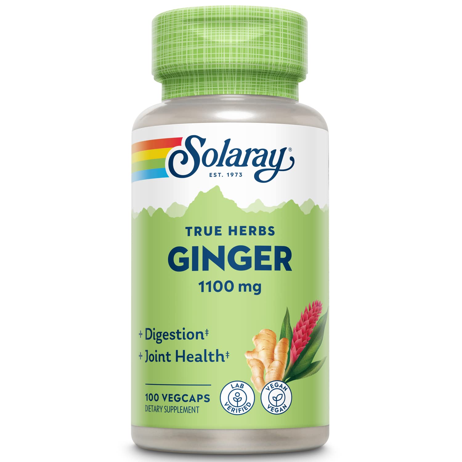 SOLARAY racine de gingembre: bouteille de capsules pour une digestion équilibrée.