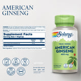 SOLARAY ginseng américain, gelules végétales, pour soutenir l'énergie durable.