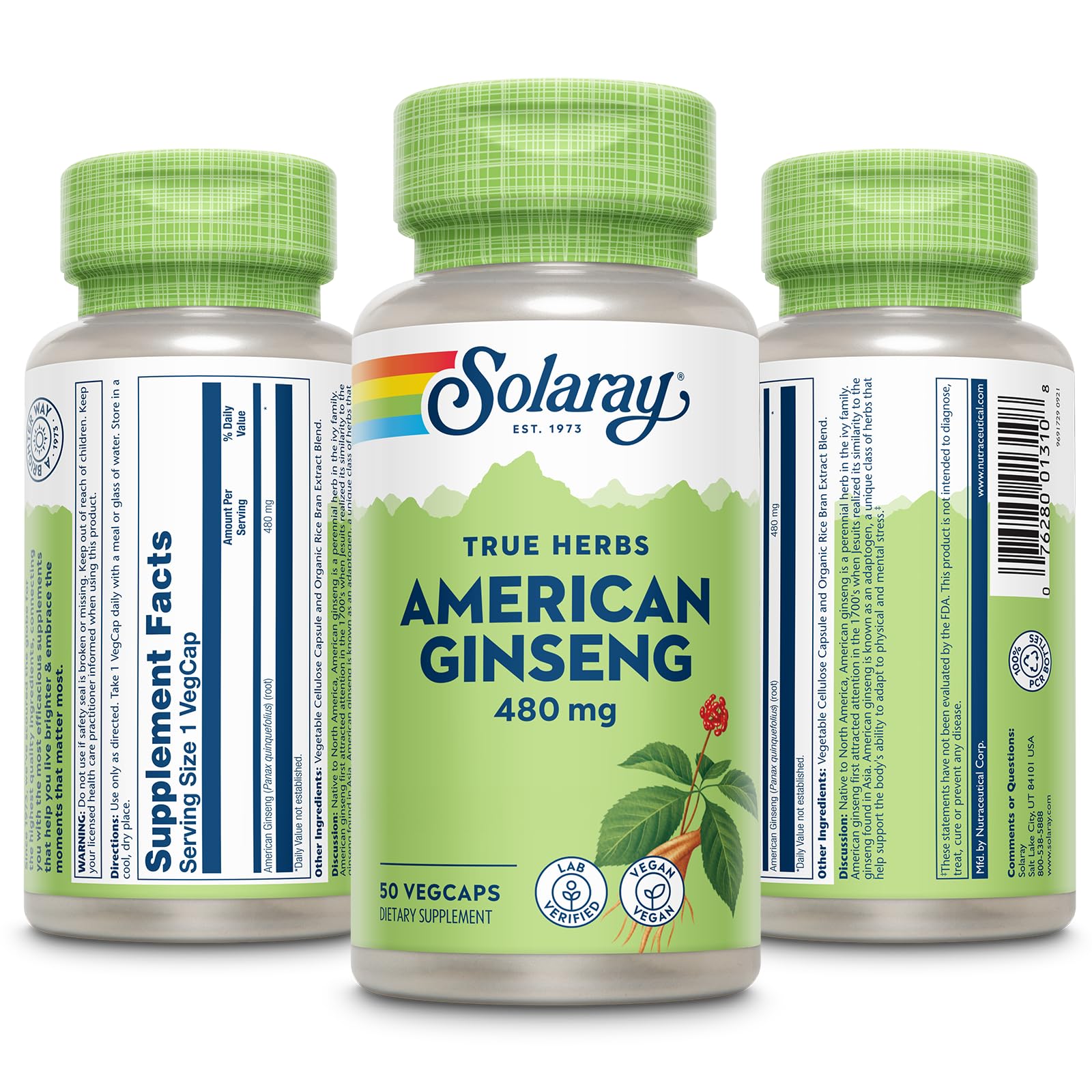 SOLARAY ginseng américain, prise quotidienne, intégration facile à la routine.