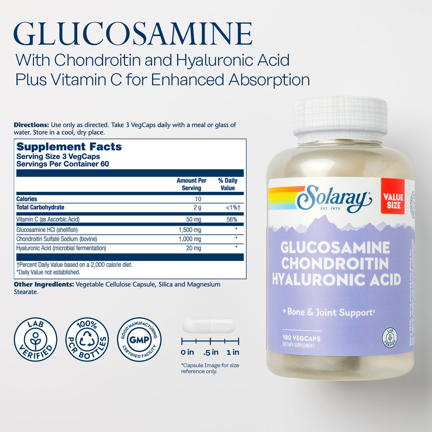SOLARAY capsules glucosamine et chondroïtine – gélules faciles à avaler pour le soutien articulaire