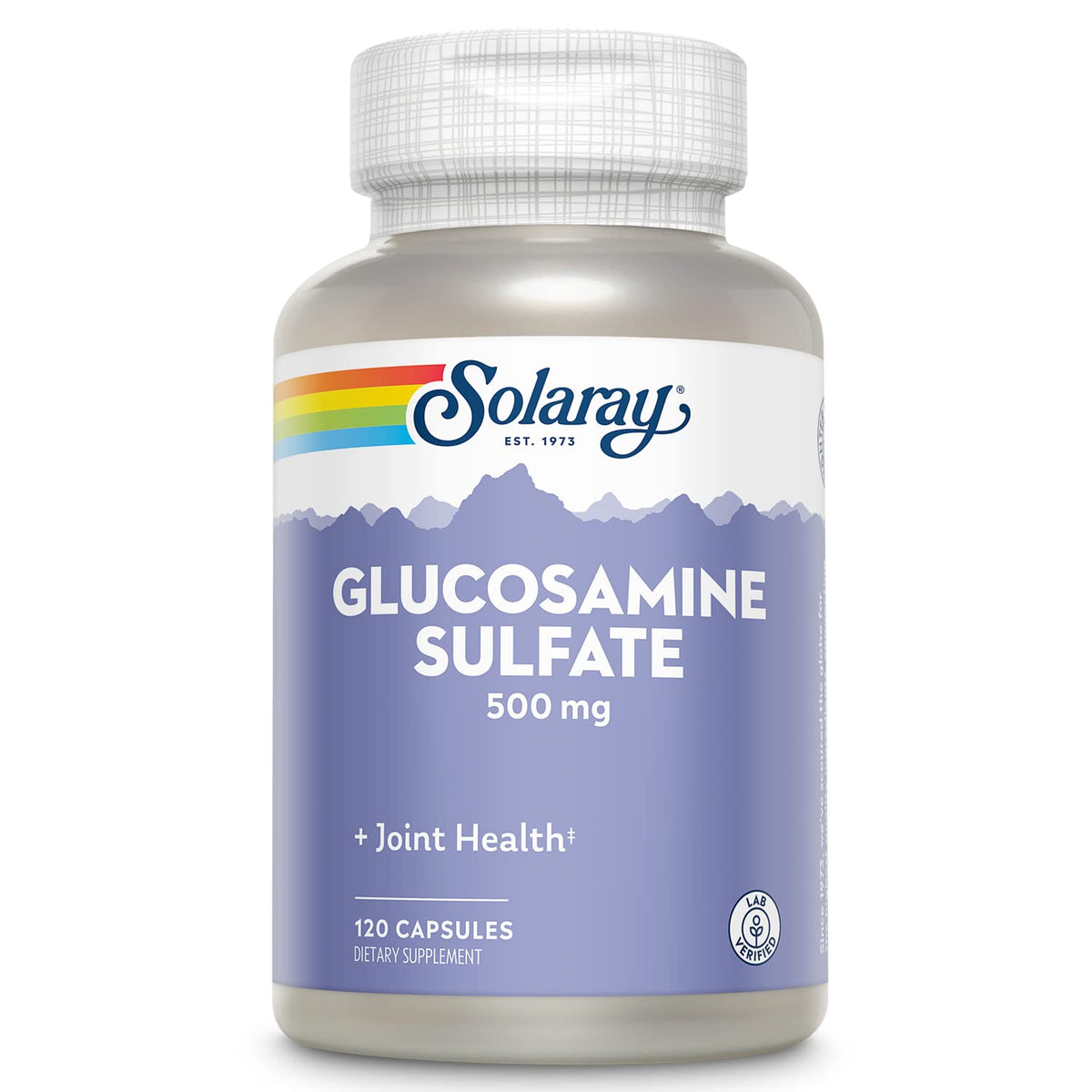 SOLARAY Glucosamine sulfate 500 mg : boîte d'emballage, soutien potentiel à la flexibilité articulaire.