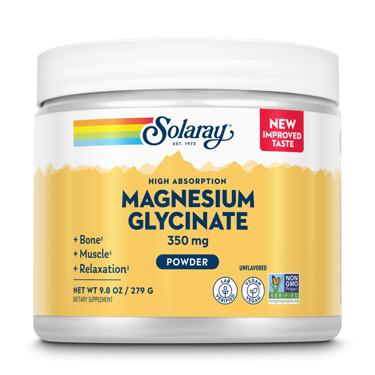 SOLARAY Magnésium Glycinate en poudre dans la bouteille ouverte, dosage pratique dans l'eau quotidienne.