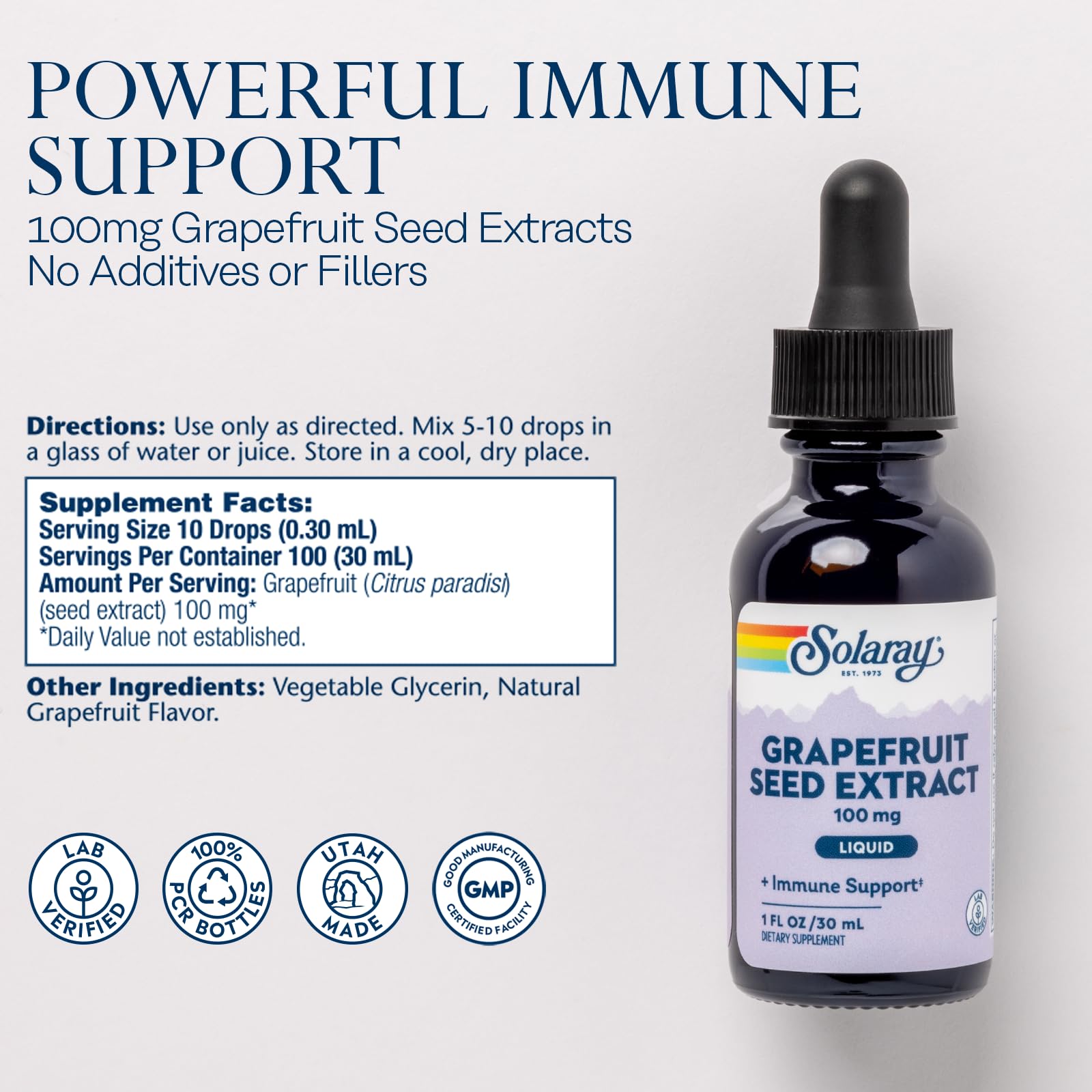 SOLARAY Gouttes d'extrait pamplemousse – pipette précise pour dosage facile.