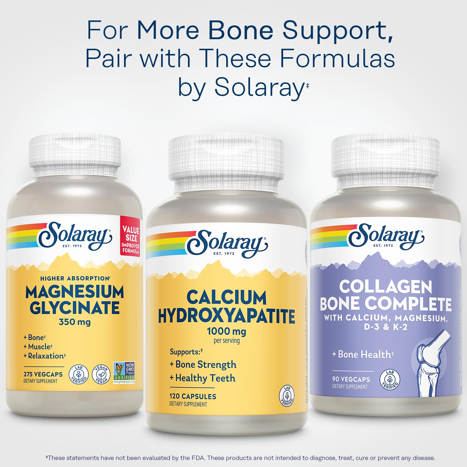 SOLARAY Gros plan gélules – calcium hydroxyapatite: facilité d'intégration quotidienne